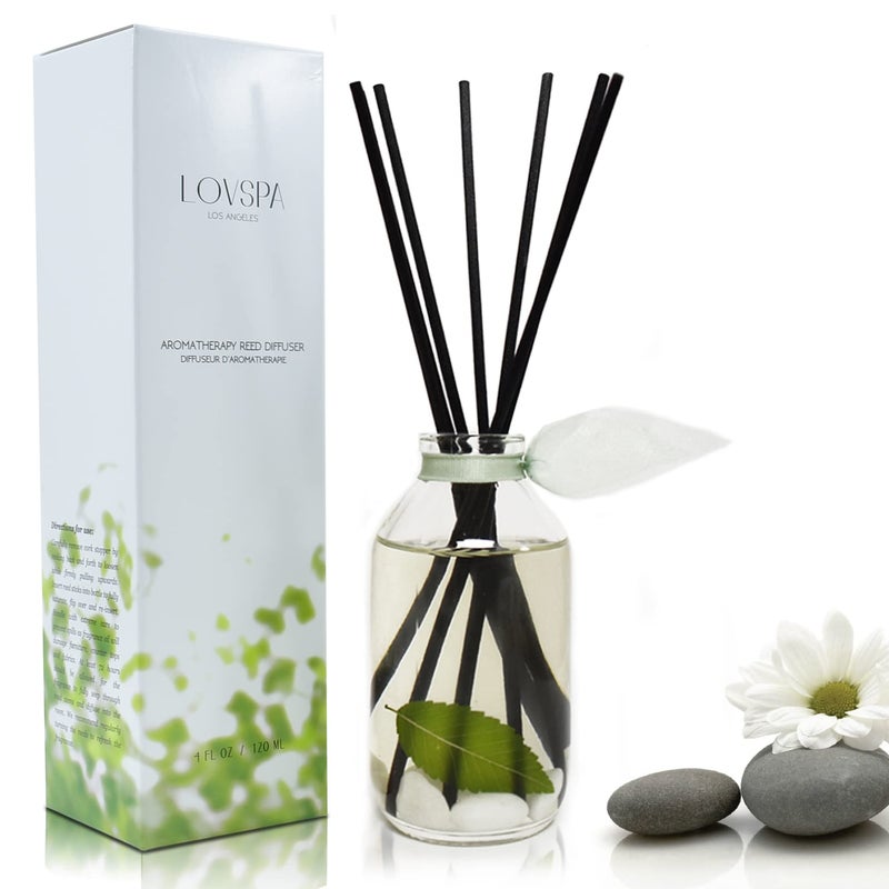 LOVSPA Reed Diffuser Set, Zen White Tea & Ginger Scented Oil Diffuser with Sticks, Home Fragrance Accessories for Bathroom Shelf Decor, Aroma Diffusers for Home or Office Desk, USA Made - Image 2